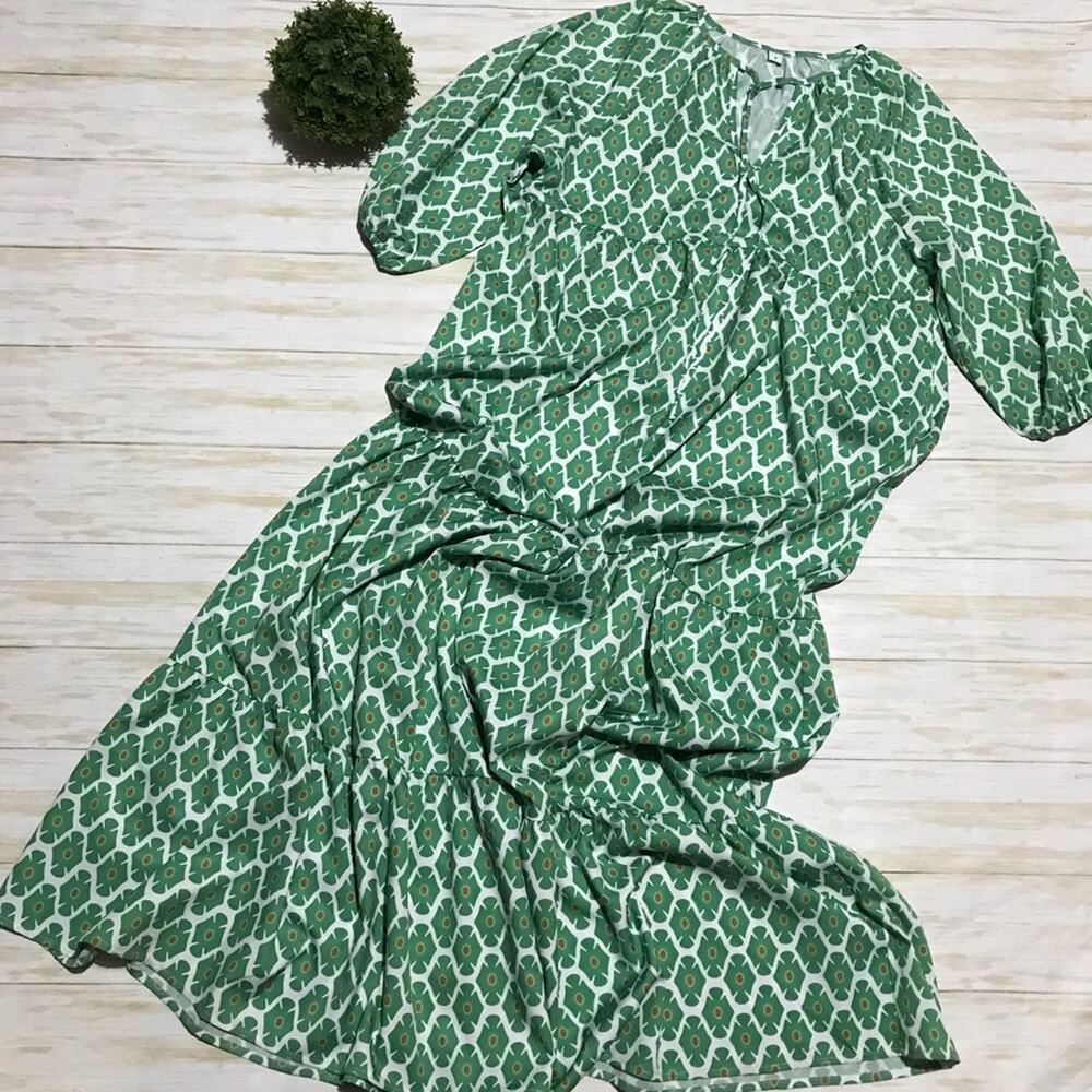 Vintage 1960s 1970s Style Kelly Green Avocado Tiered Maxi Dress Women’s Small - Picture 1 of 4